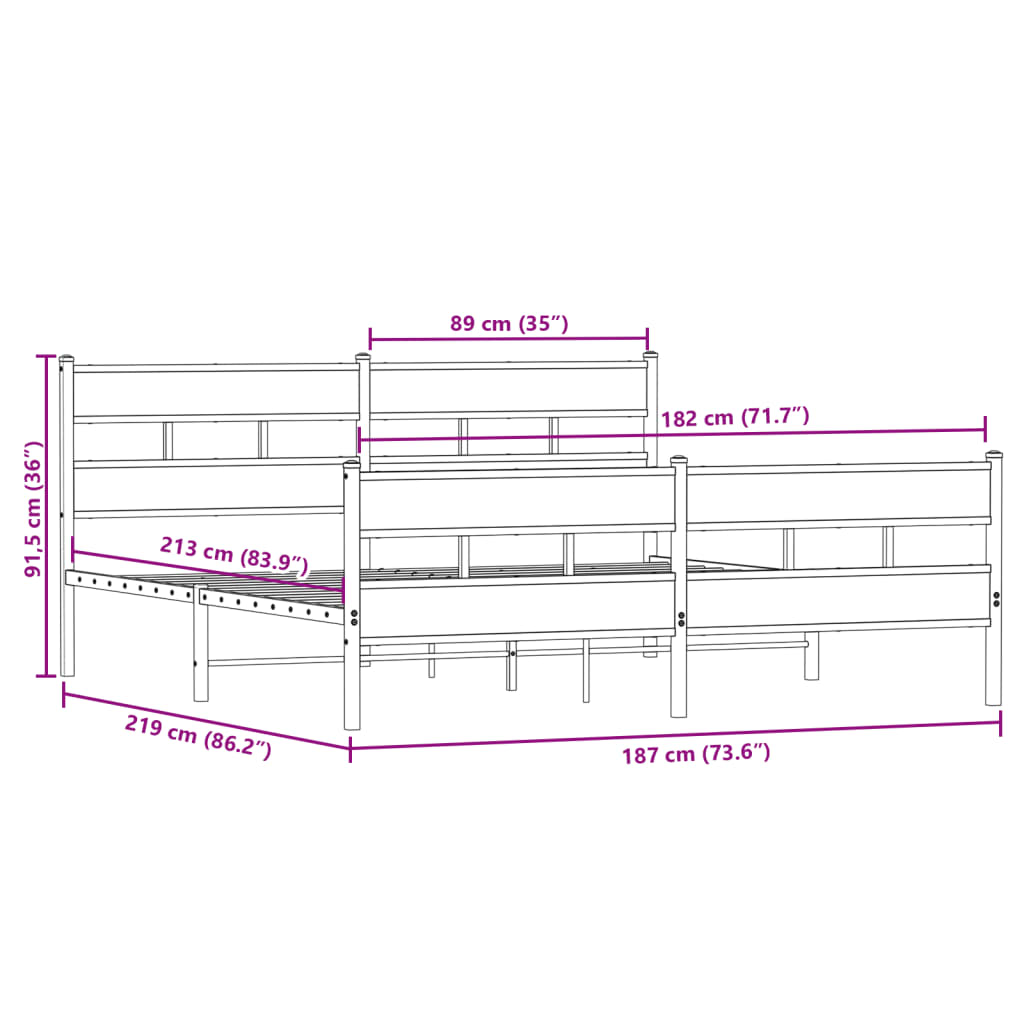 vidaXL Cadre de lit en métal sans matelas chêne sonoma 183x213 cm