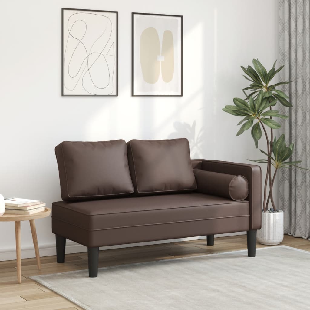 vidaXL Chaise longue avec coussins marron similicuir