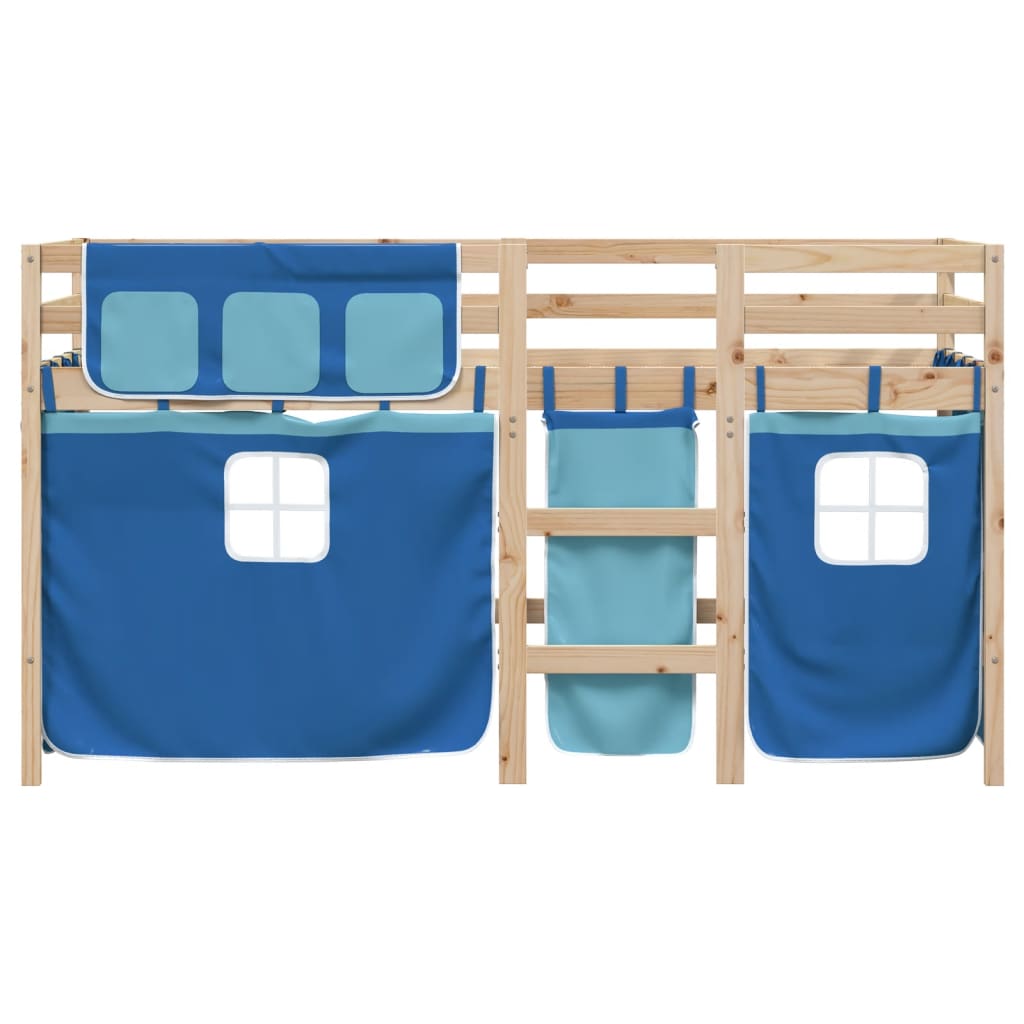 vidaXL Lit mezzanine enfants et rideaux bleu 80x200cm bois pin massif