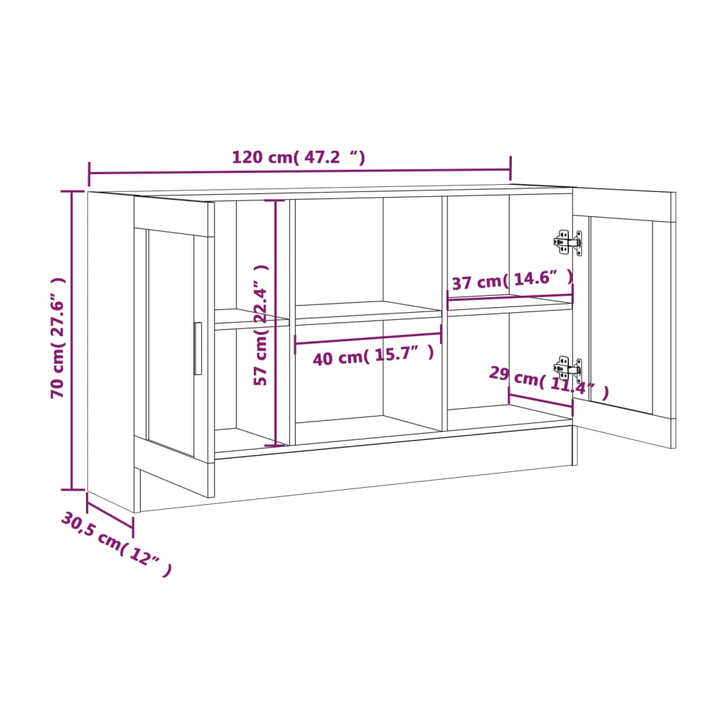 vidaXL Buffet Sonoma gris 120x30,5x70 cm Bois d'ingénierie