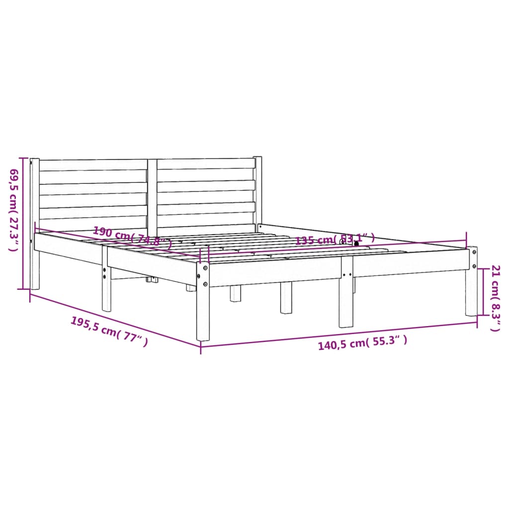 vidaXL Cadre de lit sans matelas cire marron 135x190cm bois pin massif