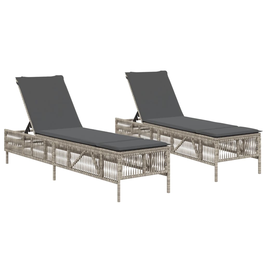 vidaXL Chaises longues avec coussins lot de 2 gris résine tressée