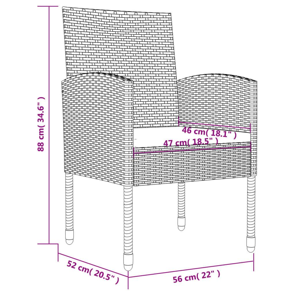 vidaXL Ensemble à manger de jardin 3 pcs noir résine tressée et acier