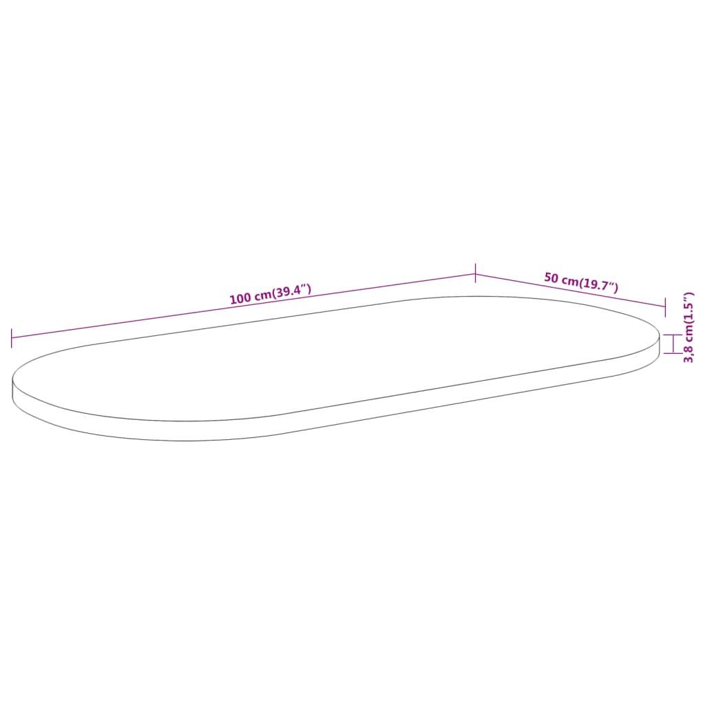 vidaXL Dessus de table 100x50x3,8 cm ovale bois massif d'acacia