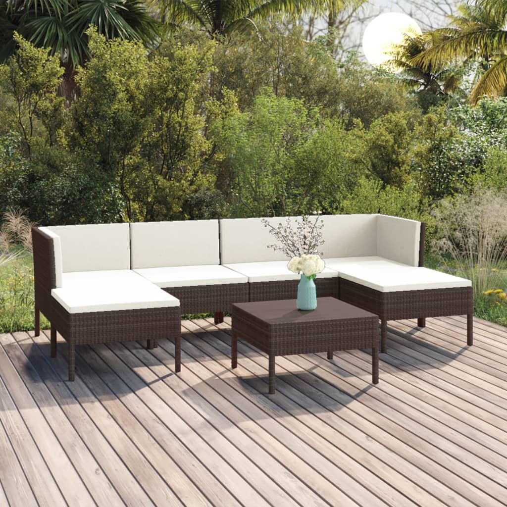 vidaXL Salon de jardin 7 pcs avec coussins Résine tressée Marron