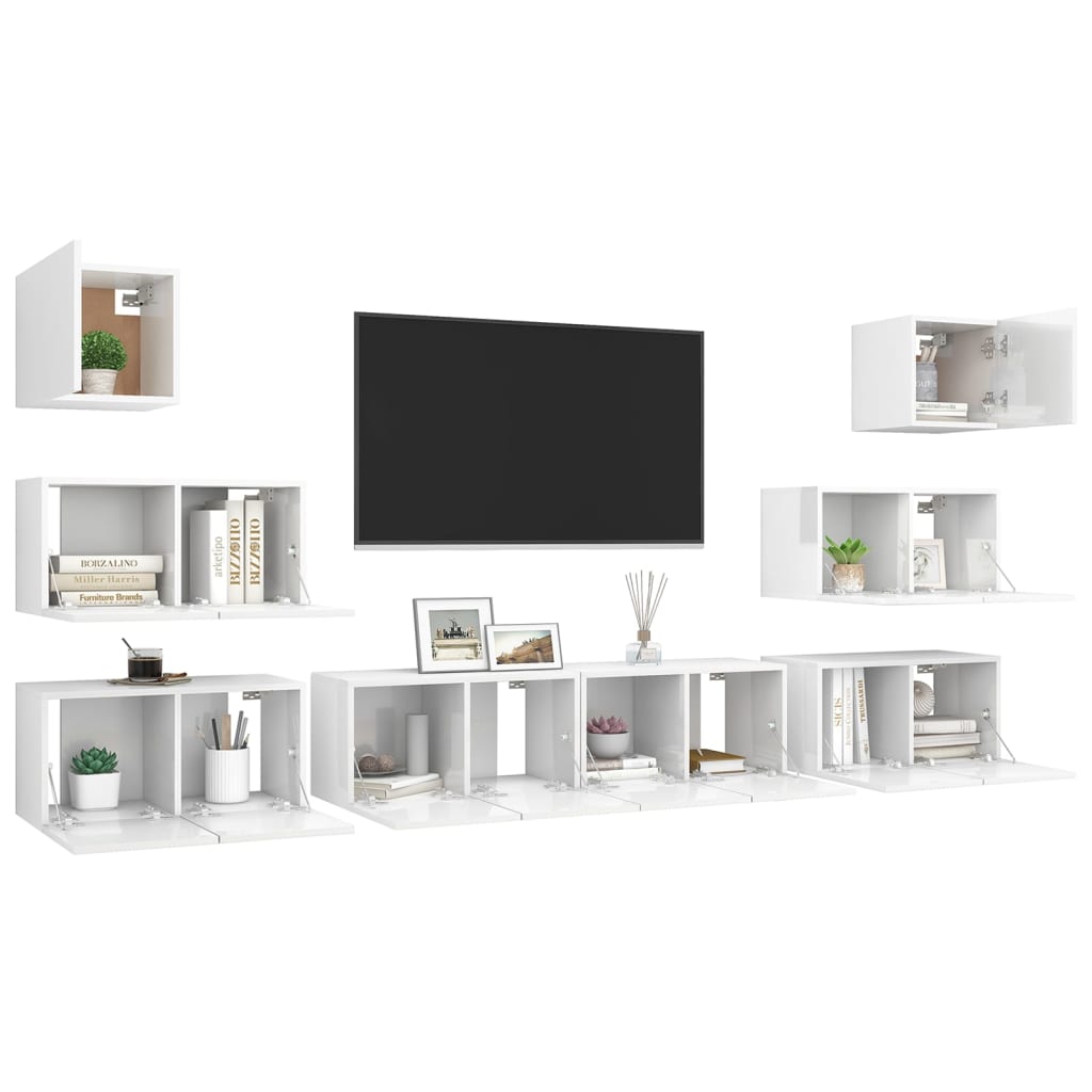 vidaXL Ensemble de meuble TV 8 pcs Blanc brillant Bois d'ingénierie