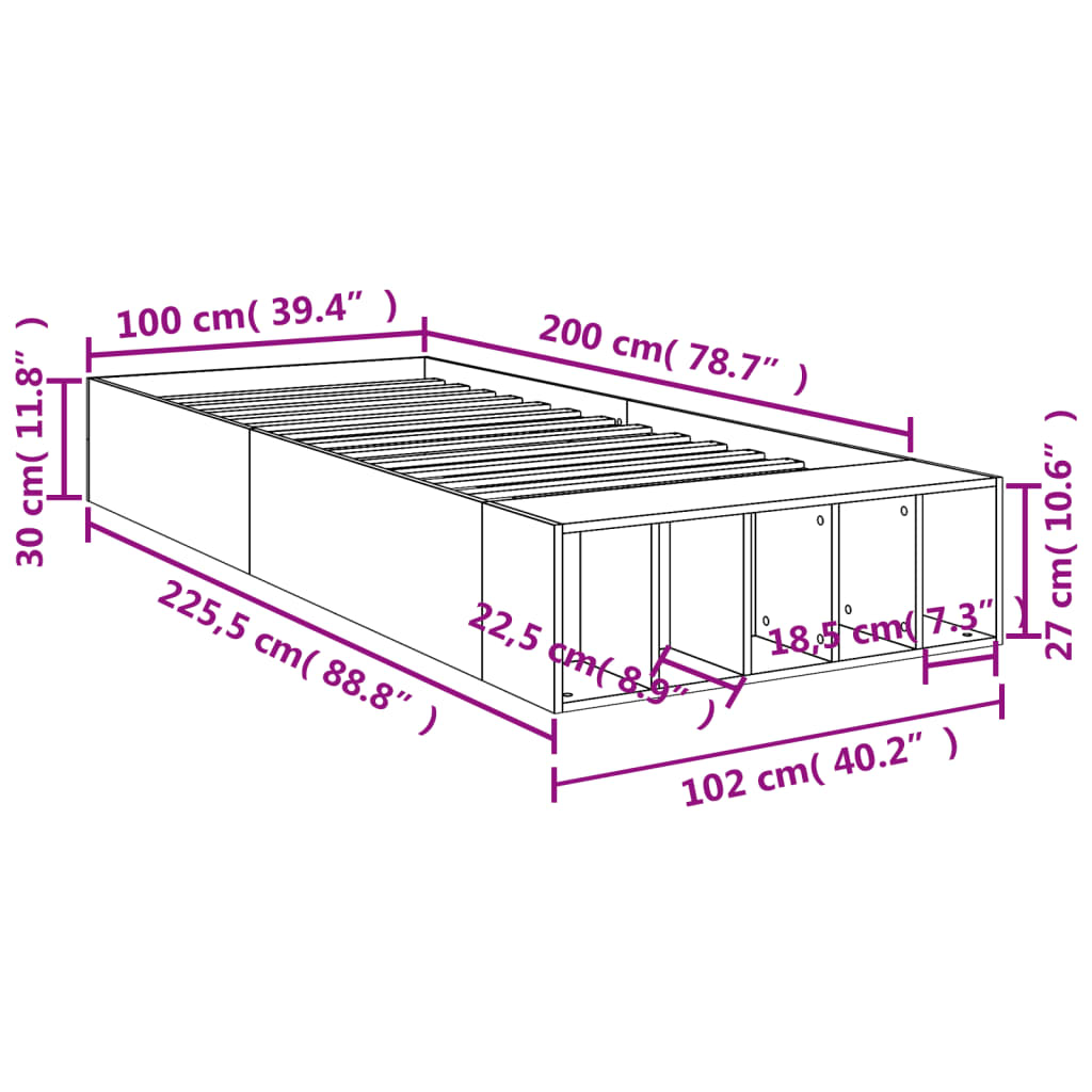 vidaXL Cadre de lit sans matelas chêne fumé 100x200 cm