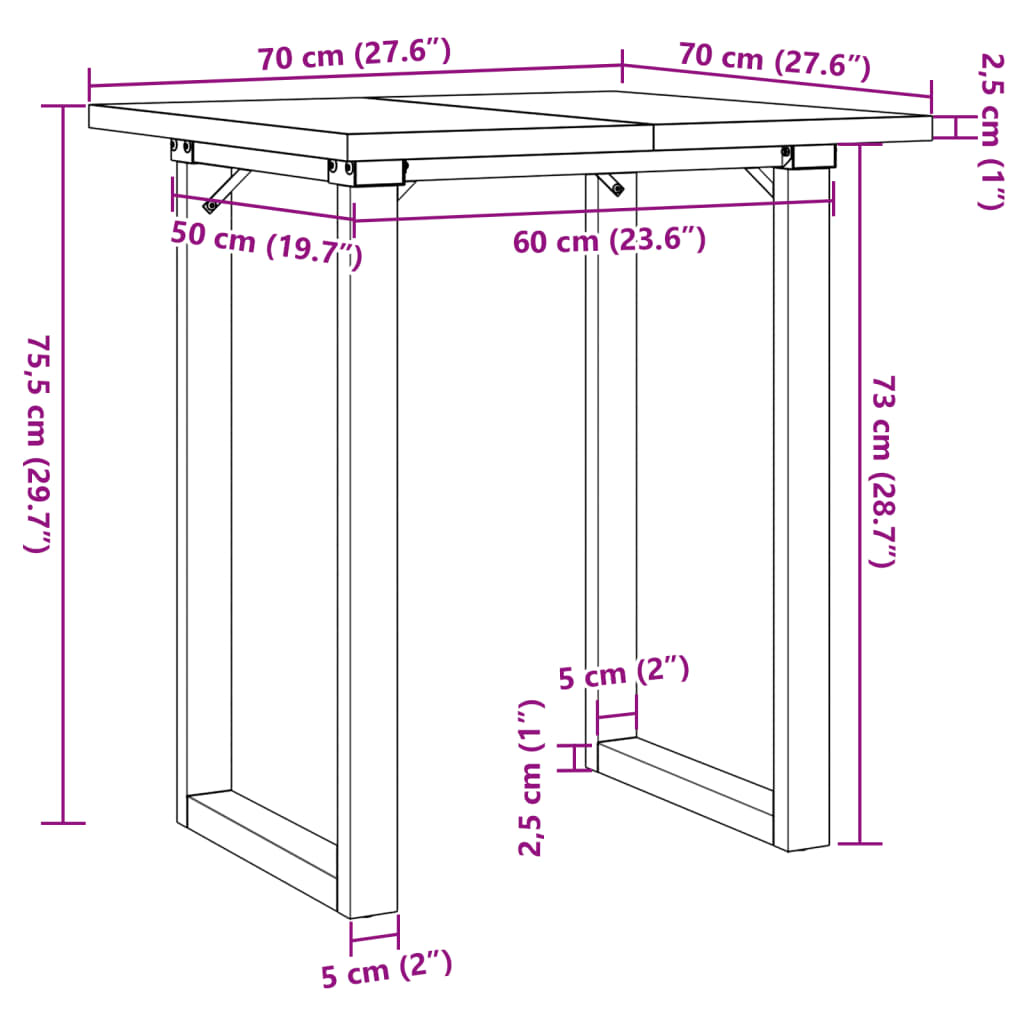 vidaXL Table à manger cadre en O 70x70x75,5cm bois de pin massif fonte