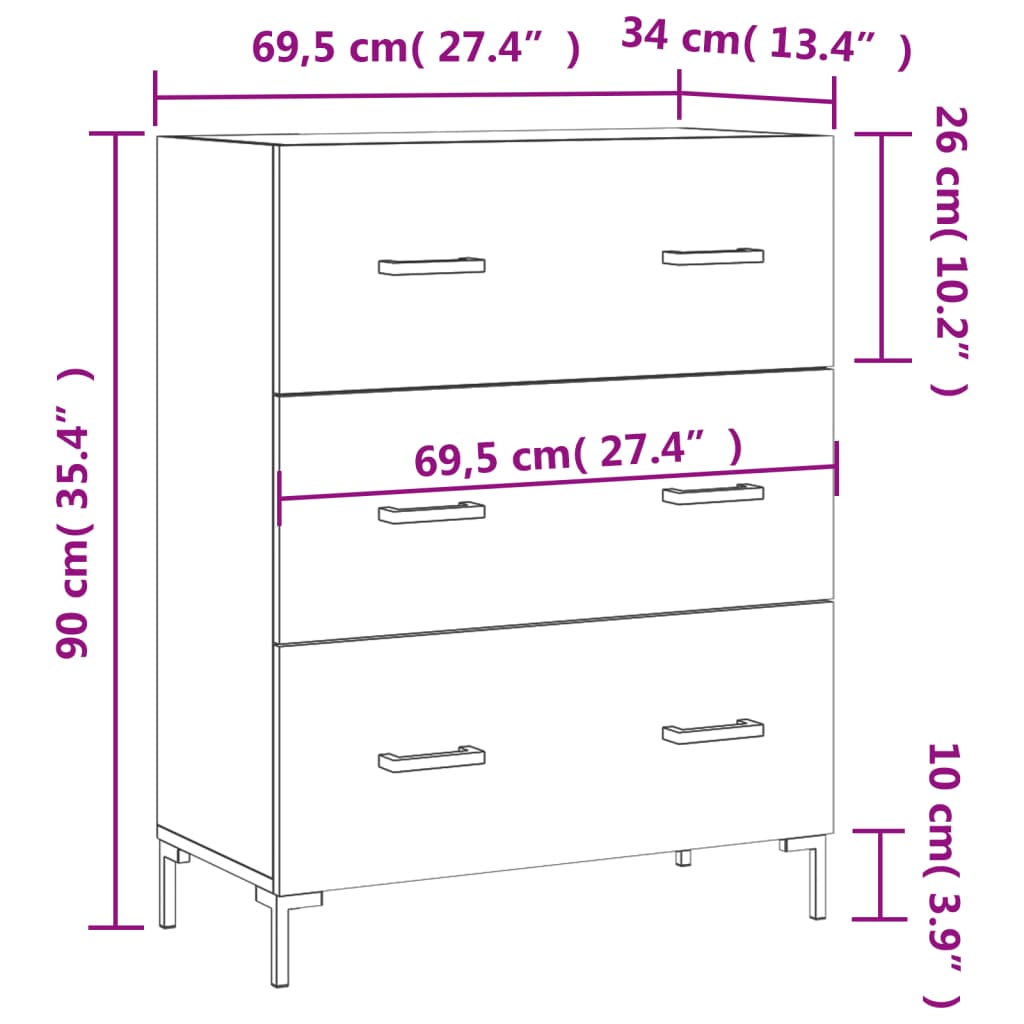 vidaXL Buffet chêne marron 69,5x34x90 cm bois d'ingénierie