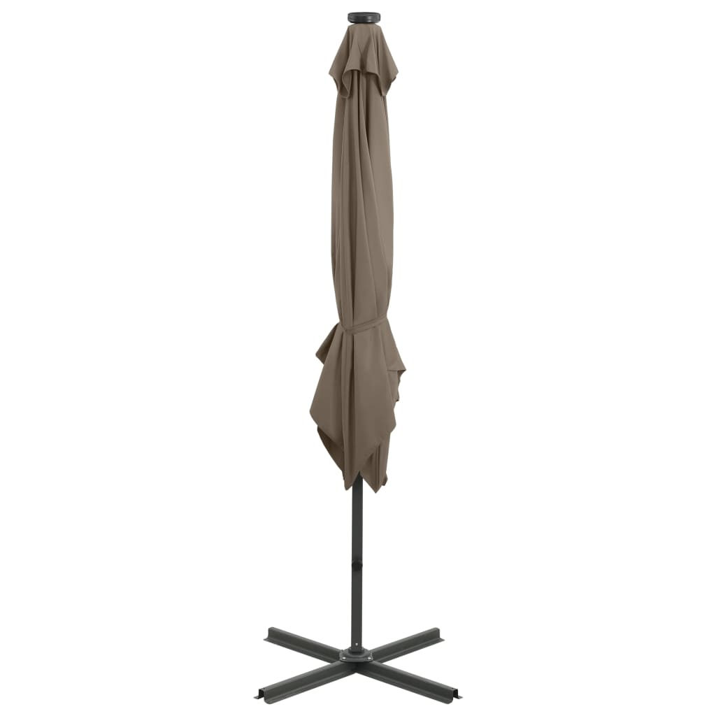 vidaXL Parasol de jardin en porte-à-faux et mât et lumières LED taupe