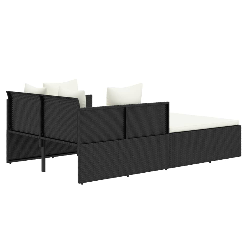 vidaXL Chaise longue avec coussins noir 182x118x63 cm résine tressée