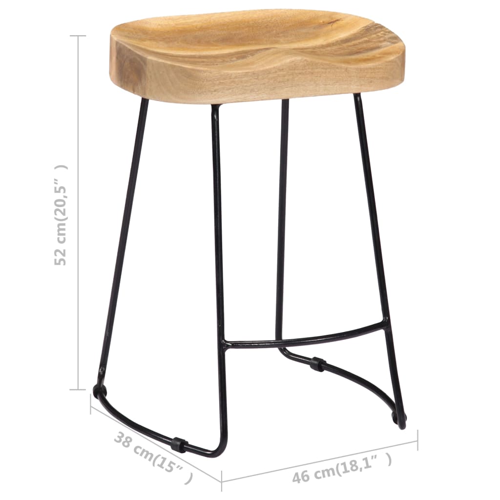 vidaXL Tabourets de bar Gavin lot de 2 bois de manguier solide