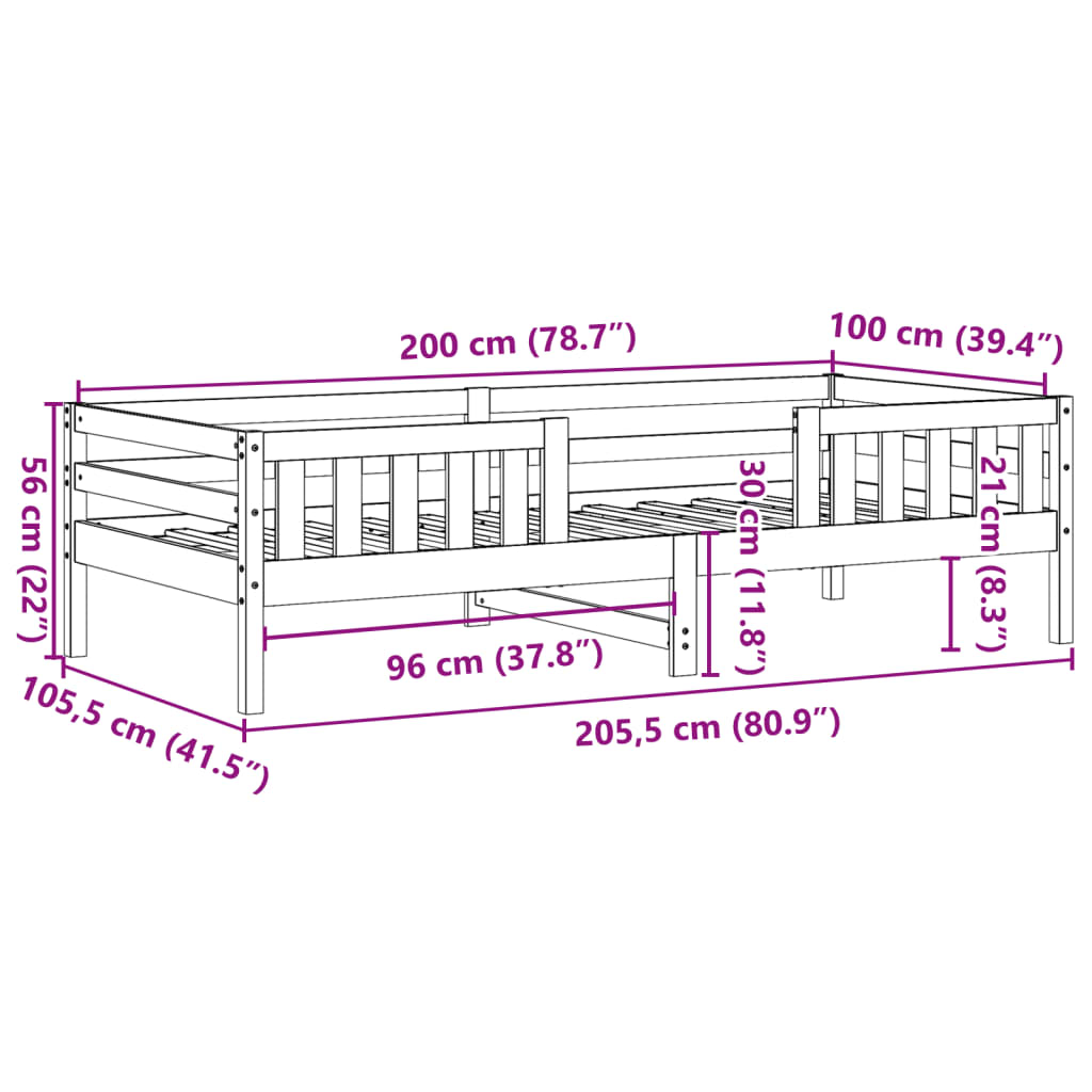 vidaXL Cadre de lit sans matelas cire marron 100x200cm bois pin massif