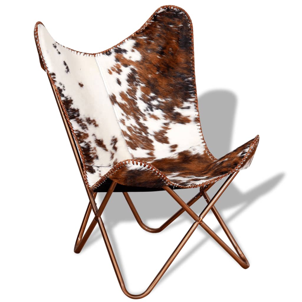 vidaXL Chaise papillon marron et blanc cuir de vache