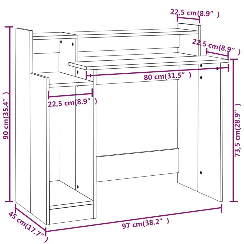 vidaXL Bureau et lumières LED Sonoma gris 97x45x90cm Bois d'ingénierie