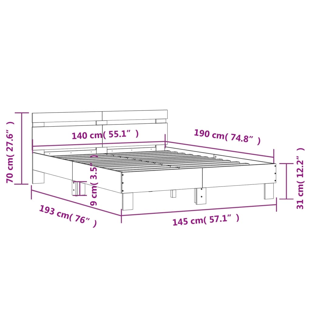 vidaXL Cadre de lit sans matelas chêne fumé 140x190 cm