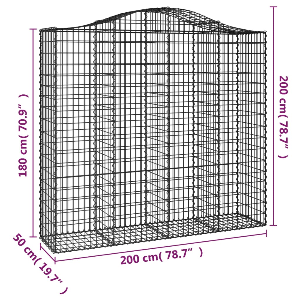 vidaXL Paniers à gabions arqués 10 pcs 200x50x180/200 cm Fer galvanisé