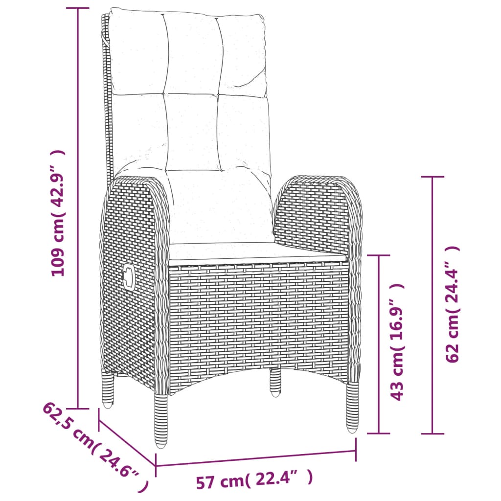 vidaXL Ensemble à manger de jardin coussins 7pcs Noir Résine tressée