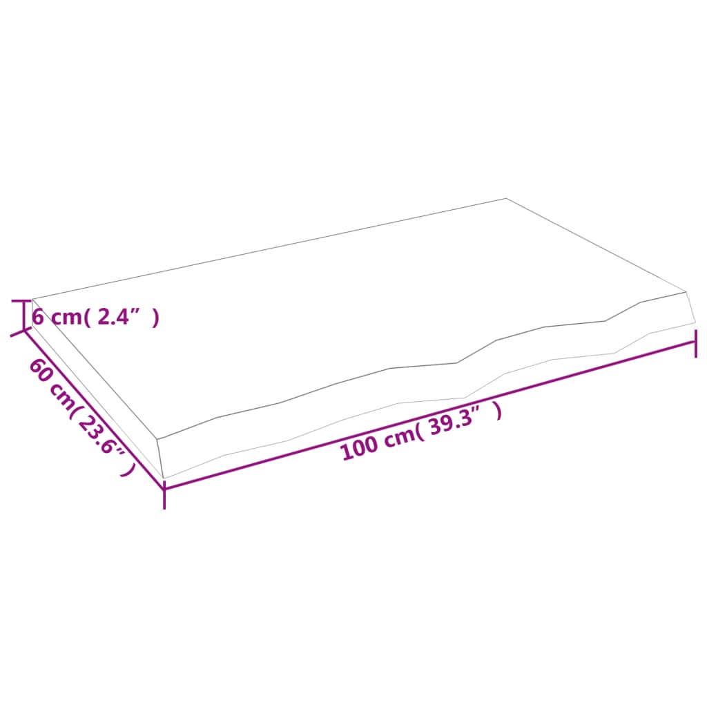 vidaXL Comptoir de salle de bain 100x60x(2-6)cm bois massif non traité