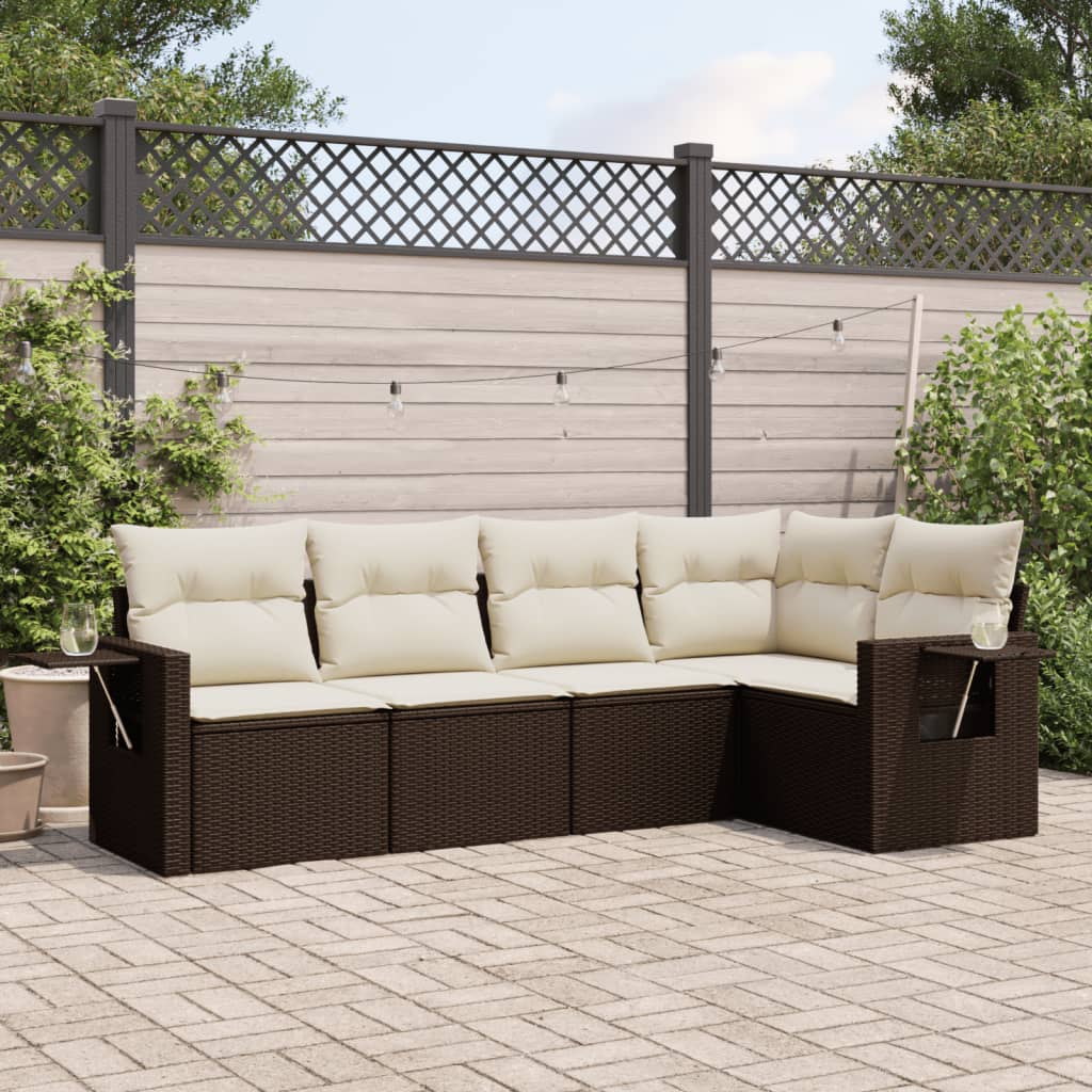 vidaXL Salon de jardin avec coussins 5 pcs marron résine tressée