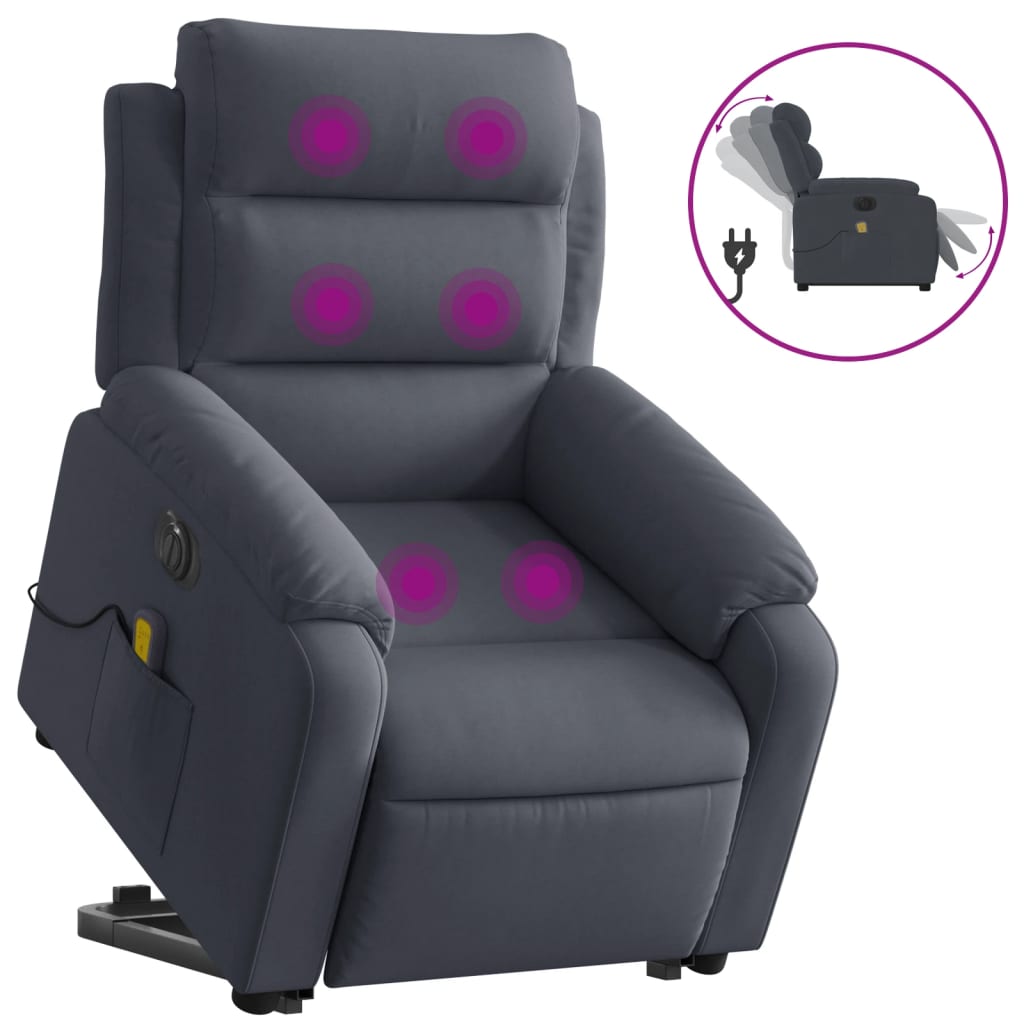 vidaXL Fauteuil inclinable de massage électrique gris foncé velours