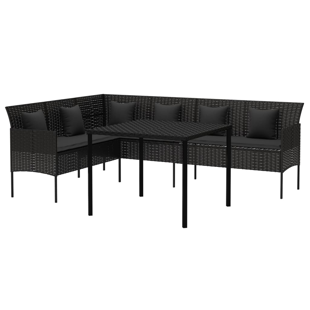 vidaXL Ensemble à manger de jardin coussins 2pcs noir résine tressée