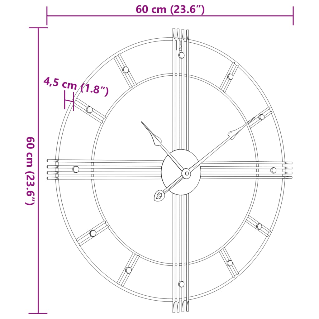 vidaXL Horloge murale noir Ø60 cm fer