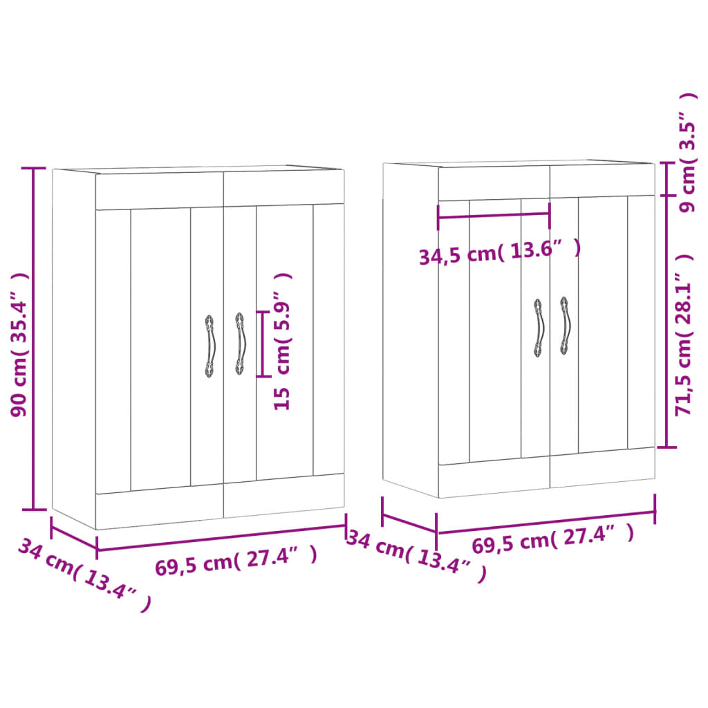 vidaXL Armoires murales 2 pcs blanc bois d'ingénierie