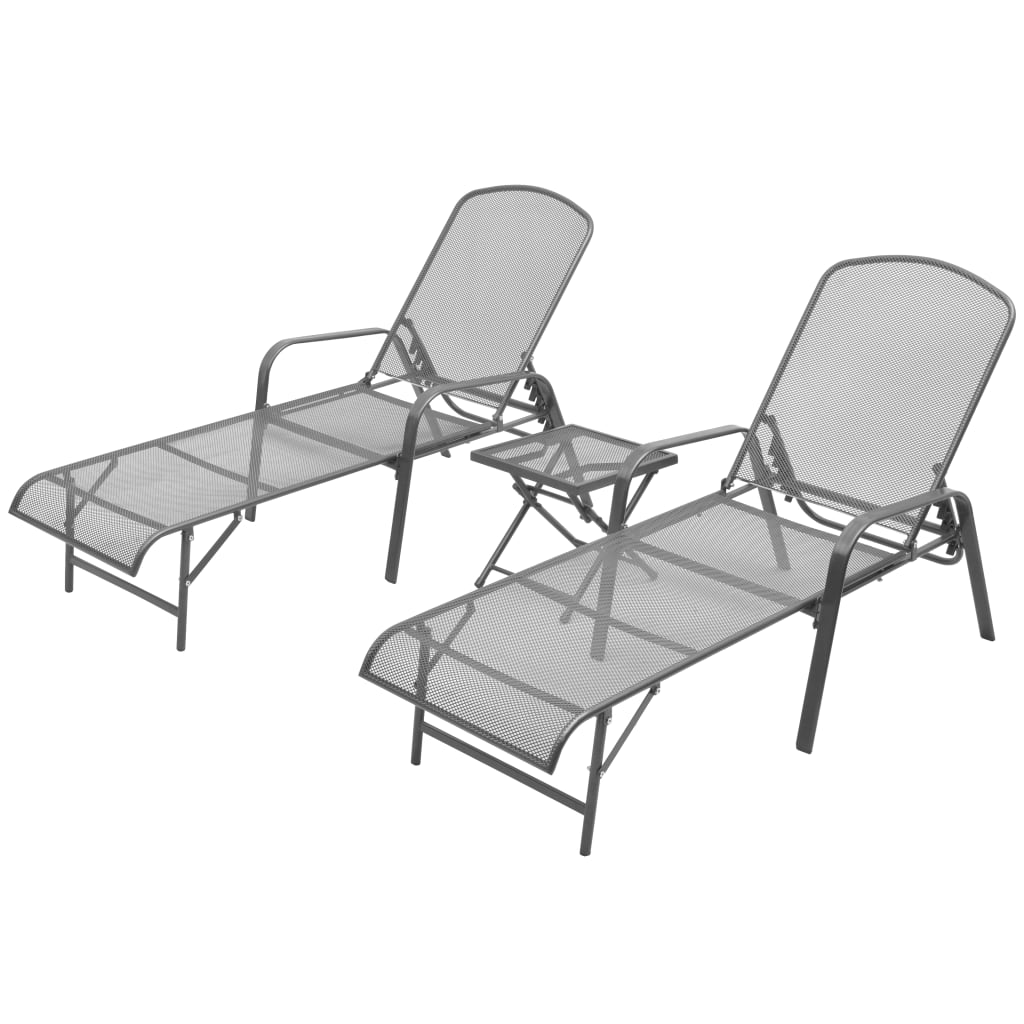 vidaXL Chaises longues lot de 2 avec table Acier Anthracite