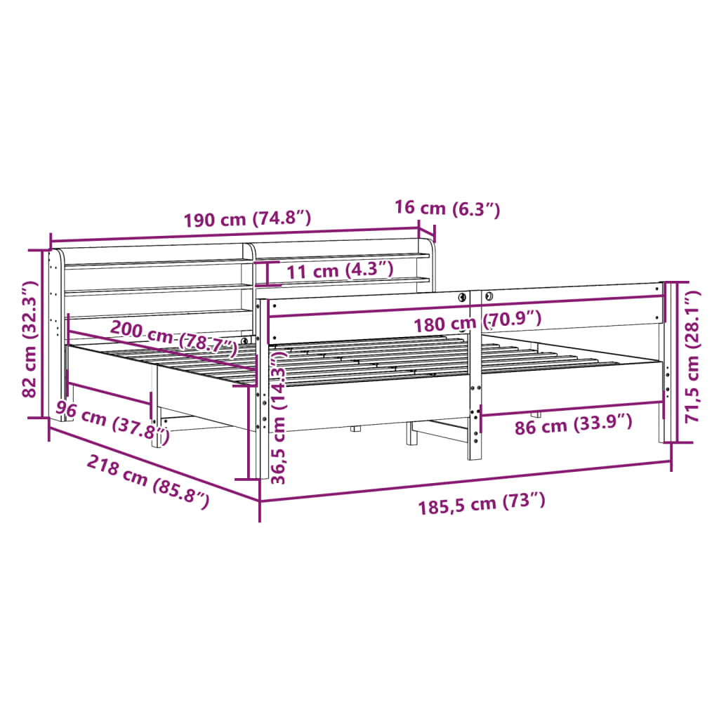 vidaXL Cadre de lit sans matelas blanc 180x200 cm bois massif de pin