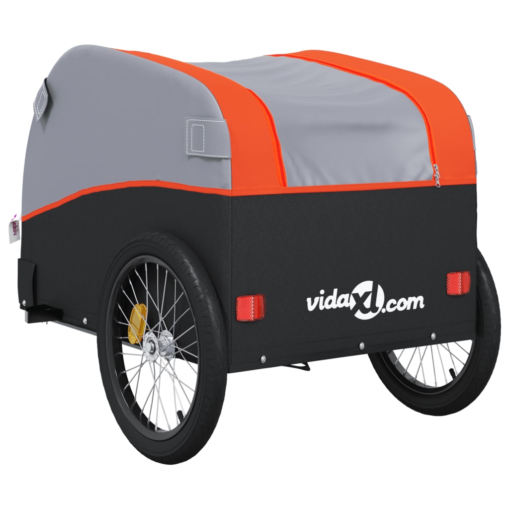 vidaXL Remorque de vélo noir et orange 45 kg fer