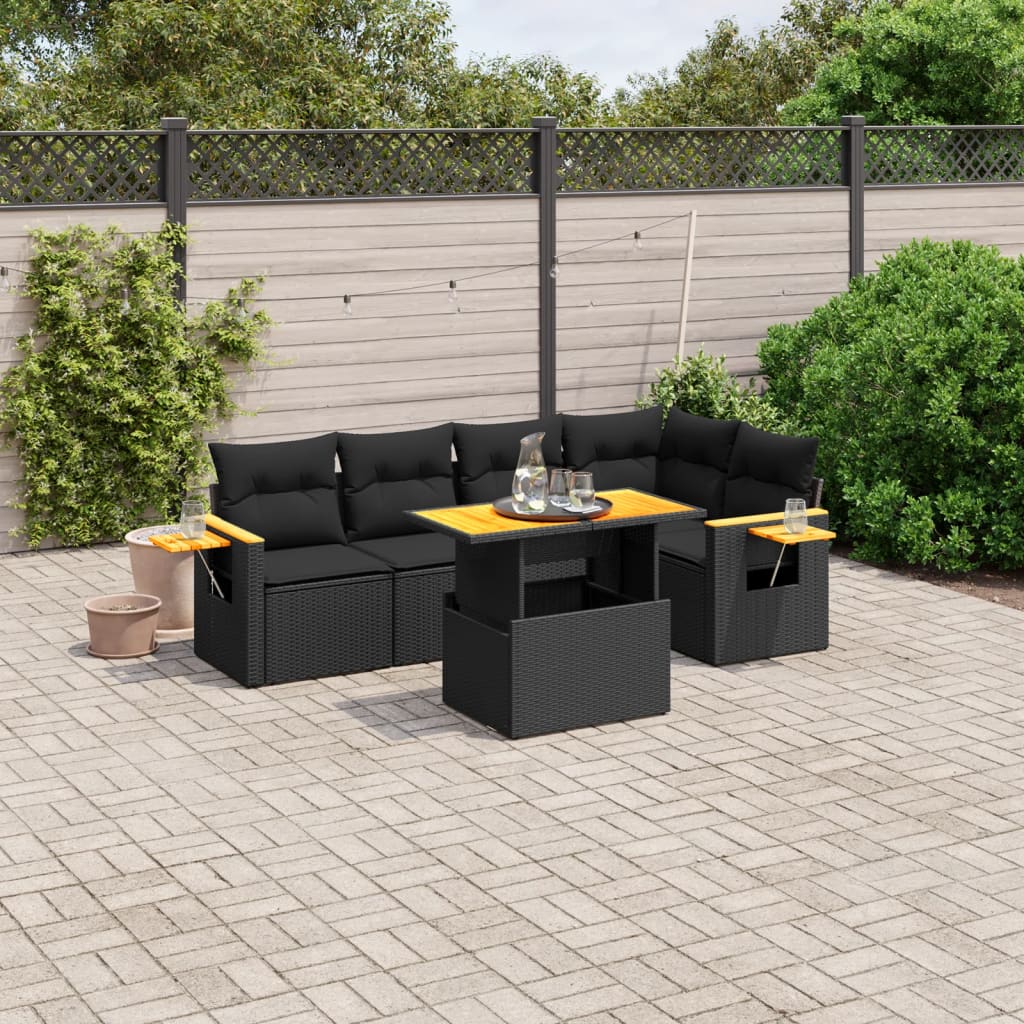 vidaXL Salon de jardin 6 pcs avec coussins noir résine tressée