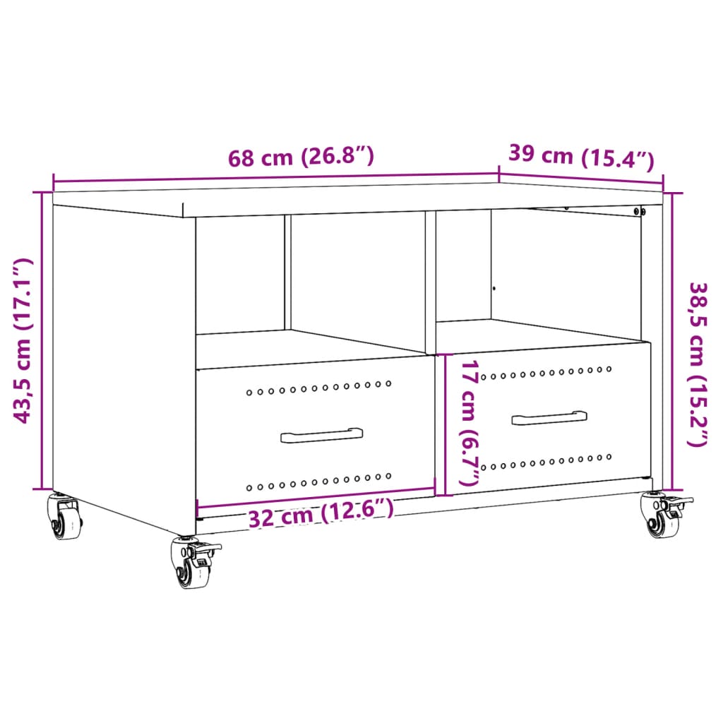 vidaXL Meuble TV vert olive 68x39x43,5 cm acier