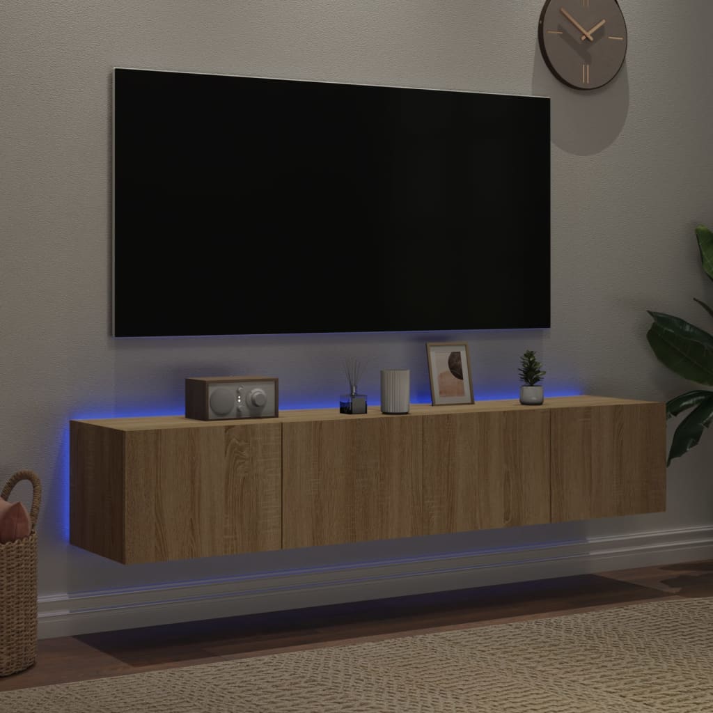 vidaXL Meubles TV muraux lumières LED 2 pcs chêne sonoma 80x35x31 cm