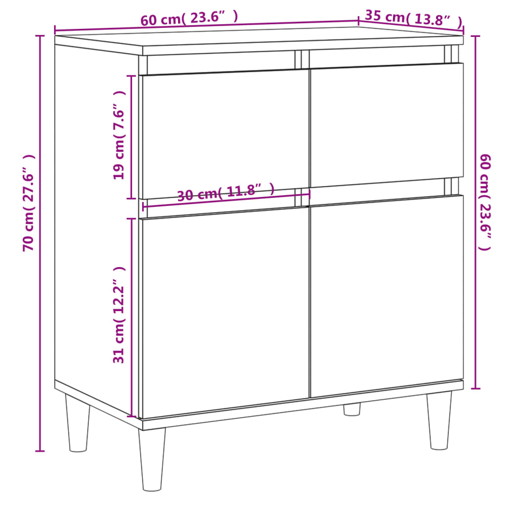 vidaXL Buffet Sonoma gris 60x35x70 cm Bois d'ingénierie