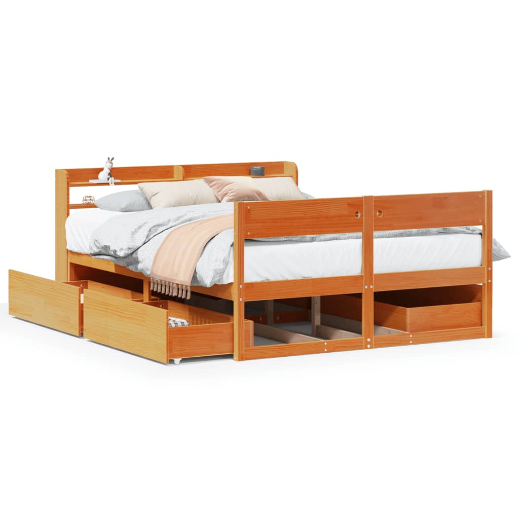 vidaXL Cadre de lit sans matelas cire marron 140x190cm bois pin massif