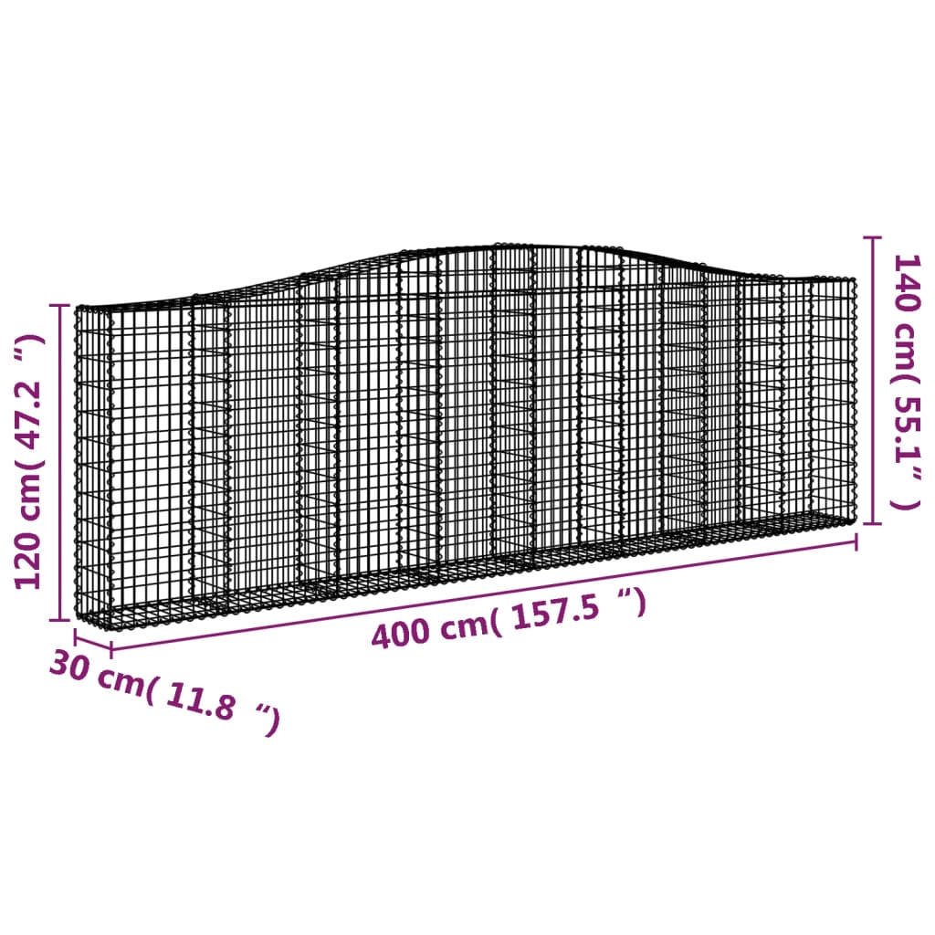 vidaXL Paniers à gabions arqués 3 pcs 400x30x120/140 cm Fer galvanisé