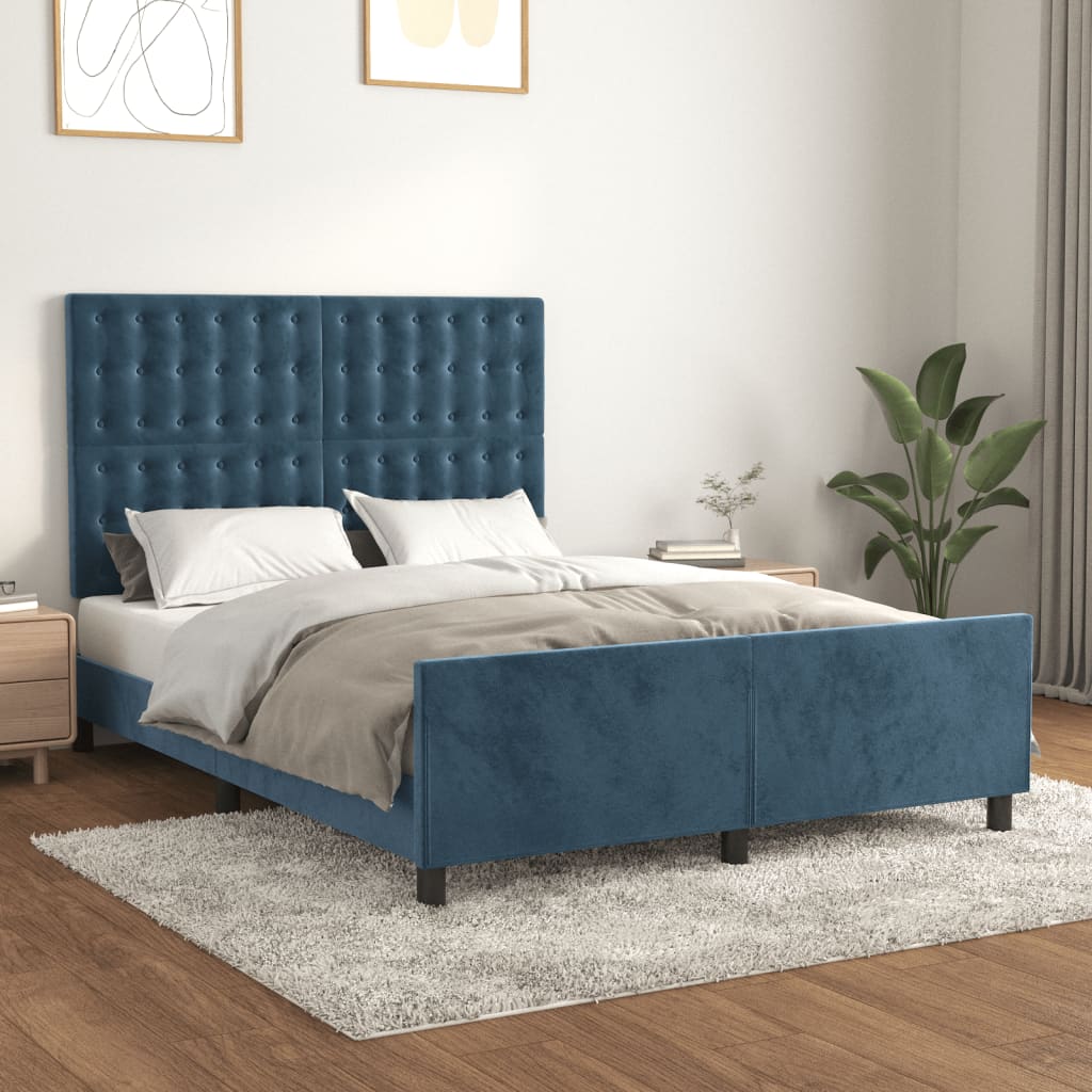 vidaXL Cadre de lit sans matelas bleu foncé 140x190 cm velours