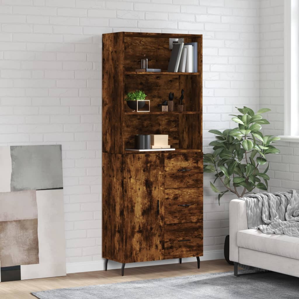 vidaXL Buffet haut Chêne fumé 69,5x34x180 cm Bois d'ingénierie