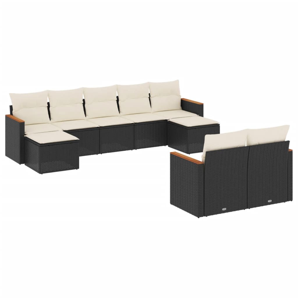 vidaXL Salon de jardin 9 pcs avec coussins noir résine tressée