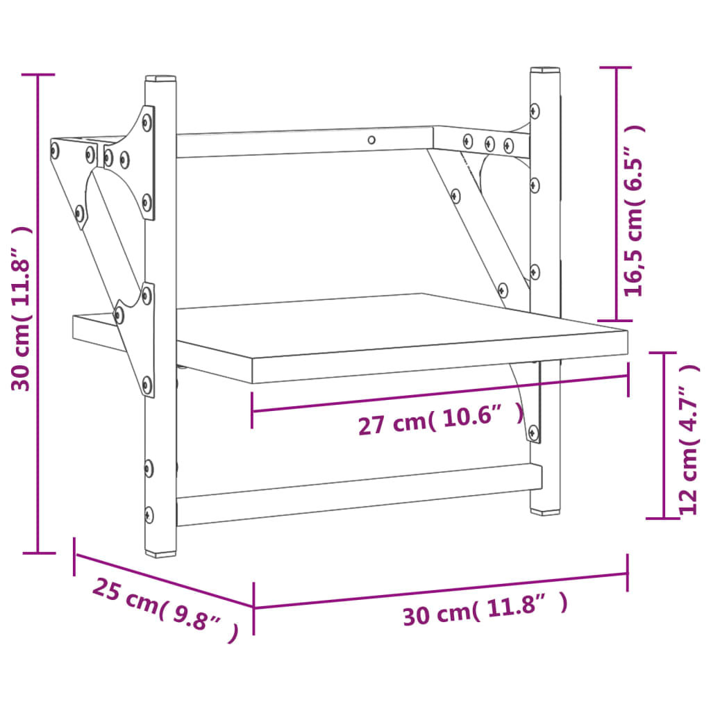 vidaXL Étagères murales avec barres 2 pcs chêne marron 30x25x30 cm