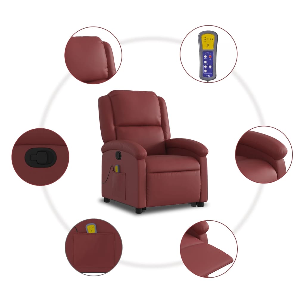 vidaXL Fauteuil inclinable de massage Rouge bordeaux Similicuir