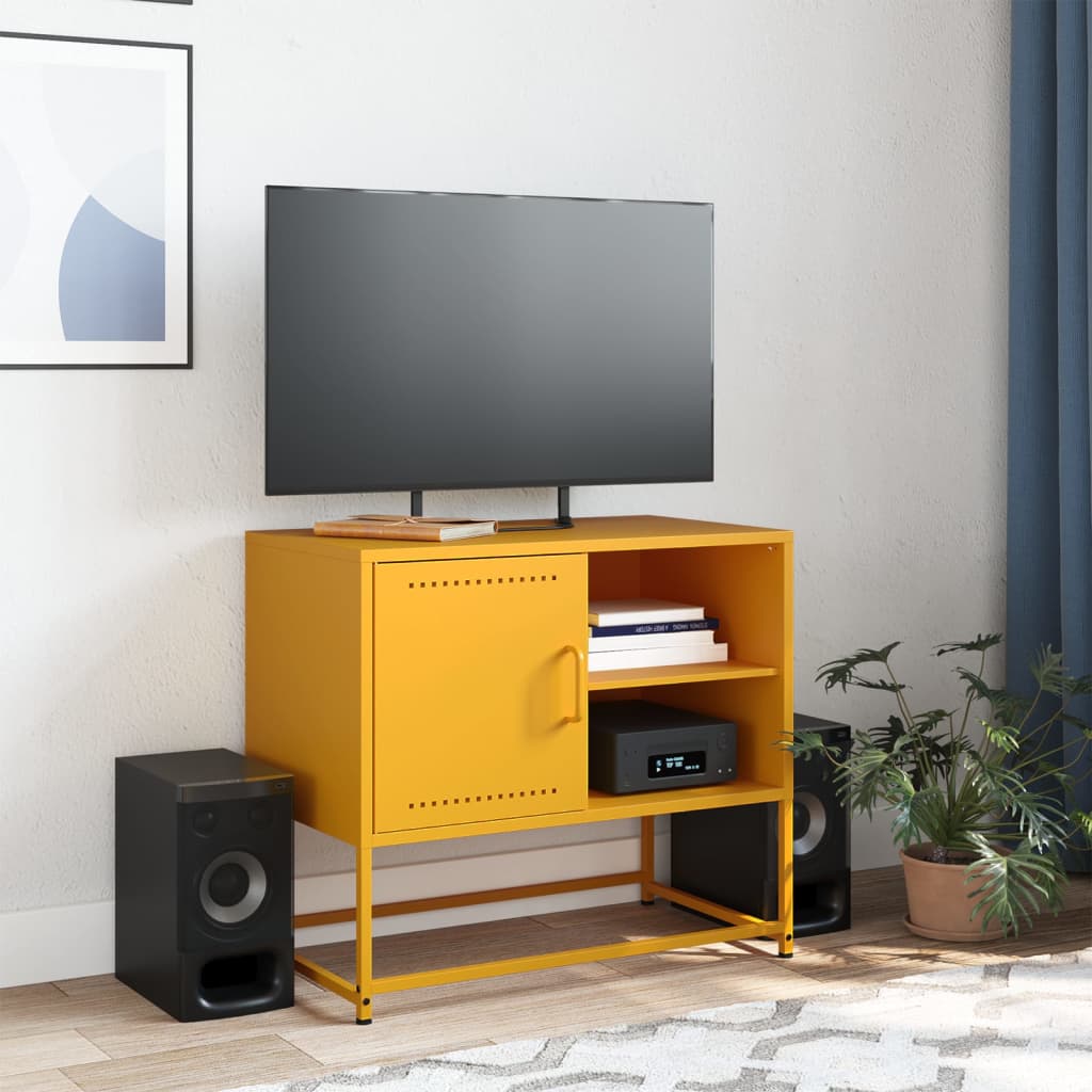 vidaXL Meuble TV jaune moutarde 68x39x60,5 cm acier