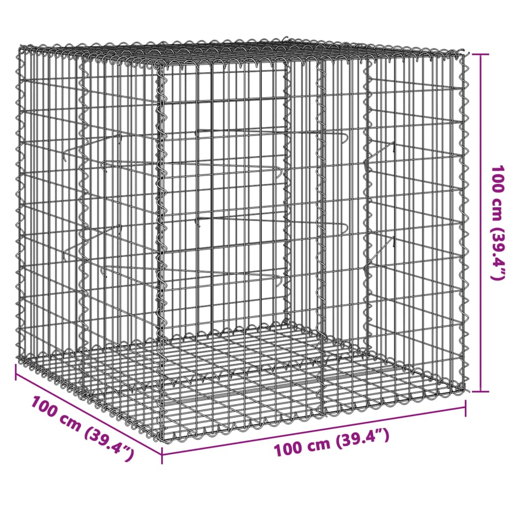 vidaXL Panier gabion avec couvercle 100x100x100 cm fer galvanisé