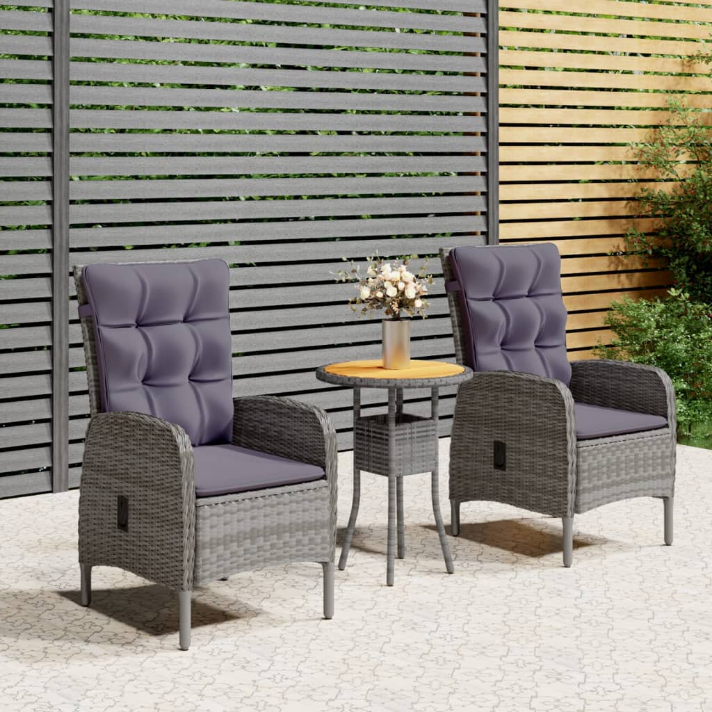 vidaXL Ensemble de bistro de jardin 3 pcs Résine tressée Gris