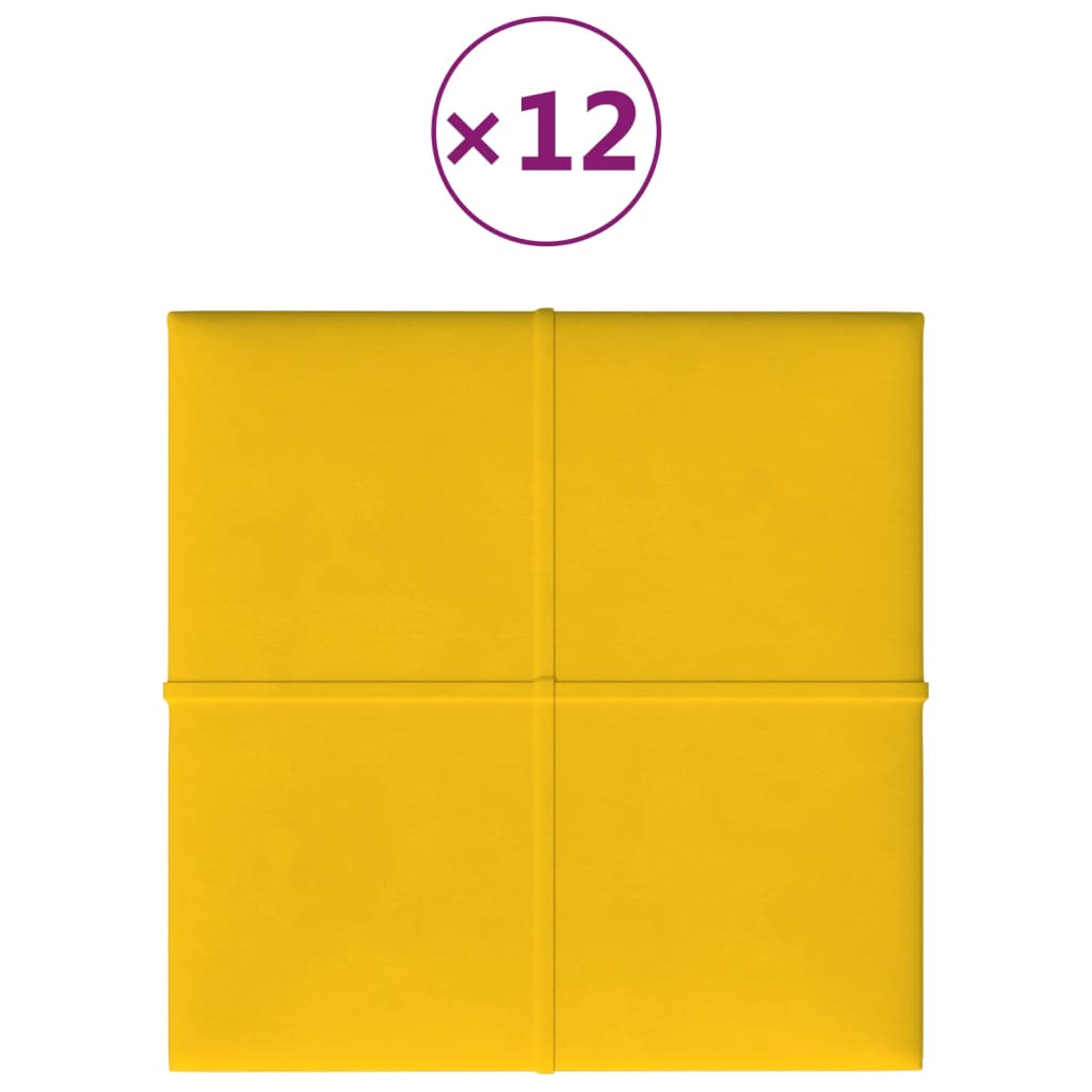 vidaXL Panneaux muraux 12 pcs Jaune 30x30 cm Velours 1,08 m²