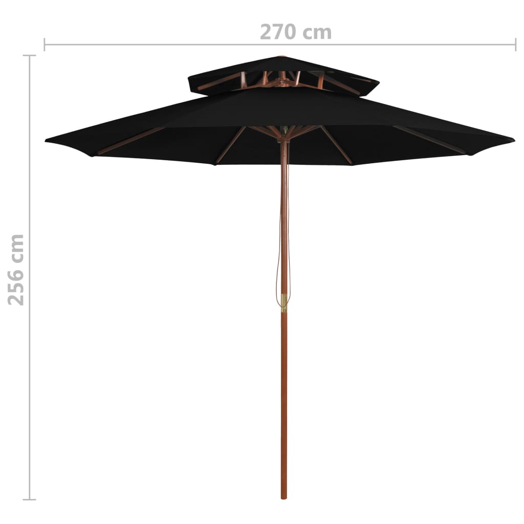 vidaXL Parasol à deux étages avec mât en bois noir 270 cm