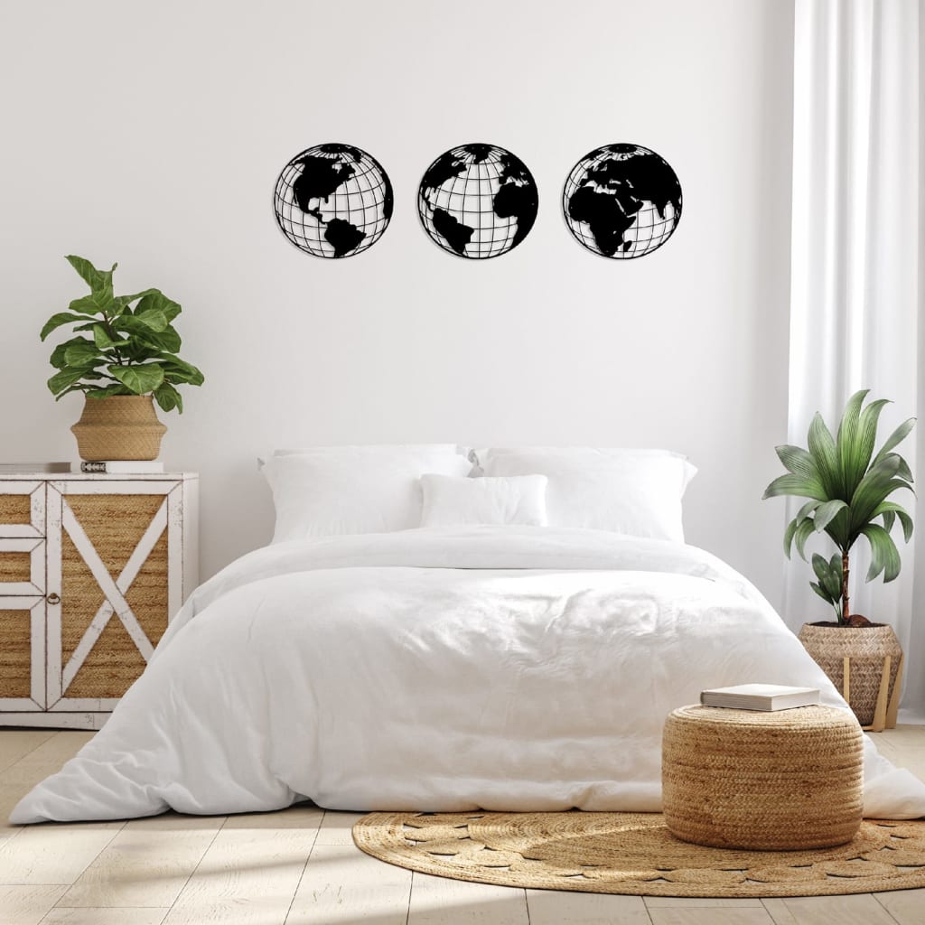 Homemania Décoration murale Carte du monde 140x41 cm Acier Noir