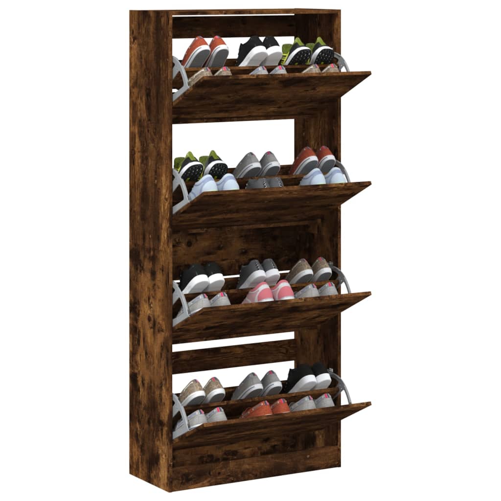 vidaXL Armoire à chaussures 4 tiroirs rabattables chêne fumé