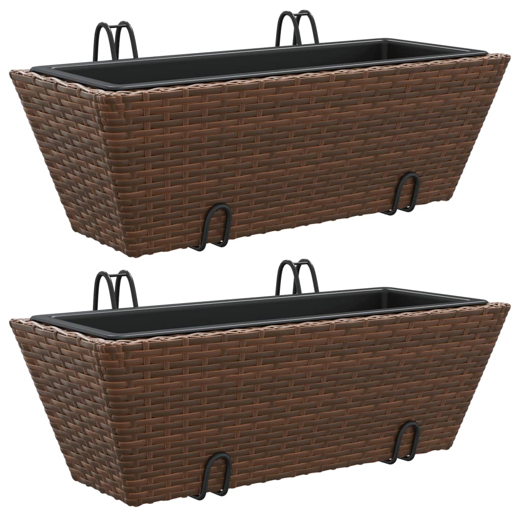 vidaXL Jardinières avec crochets 2 pcs marron résine tressée